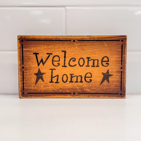 Vintage Rustic Country Farmhouse “Welcome Home” Wood Tabletop Decor Sign-5” x 7” - Picture 3 of 6